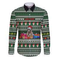 Sloth Christmas Family Matching Tank Maxi Dress and Hawaiian Shirt with Santa Hat, Presents, and Festive Pattern - Wonder Print Shop