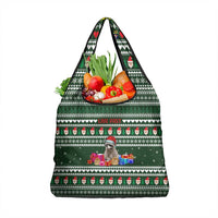 Sloth Christmas Grocery Bag with Santa Hat, Presents, and Festive Pattern - Wonder Print Shop