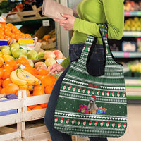 Sloth Christmas Grocery Bag with Santa Hat, Presents, and Festive Pattern - Wonder Print Shop