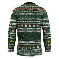 Sloth Christmas Hockey Jersey with Santa Hat, Presents, and Festive Pattern - Wonder Print Shop