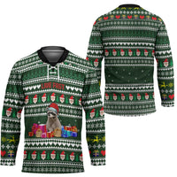 Sloth Christmas Hockey Jersey with Santa Hat, Presents, and Festive Pattern - Wonder Print Shop