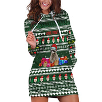 Sloth Christmas Hoodie Dress with Santa Hat, Presents, and Festive Pattern - Wonder Print Shop