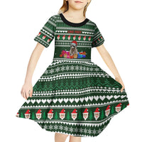 Sloth Christmas Kid Short Sleeve Dress with Santa Hat, Presents, and Festive Pattern - Wonder Print Shop