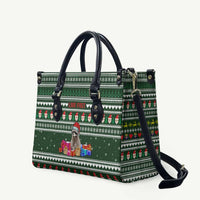 Sloth Christmas Leather Bag with Santa Hat, Presents, and Festive Pattern - Wonder Print Shop