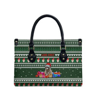Sloth Christmas Leather Bag with Santa Hat, Presents, and Festive Pattern - Wonder Print Shop
