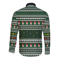 Sloth Christmas Long Sleeve Button Shirt with Santa Hat, Presents, and Festive Pattern - Wonder Print Shop