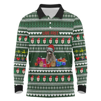 Sloth Christmas Long Sleeve Polo Shirt with Santa Hat, Presents, and Festive Pattern - Wonder Print Shop