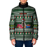 Sloth Christmas Padded Jacket with Santa Hat, Presents, and Festive Pattern - Wonder Print Shop