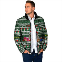 Sloth Christmas Padded Jacket with Santa Hat, Presents, and Festive Pattern - Wonder Print Shop