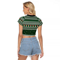 Sloth Christmas Raglan Cropped T Shirt with Santa Hat, Presents, and Festive Pattern - Wonder Print Shop