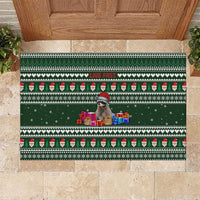 Sloth Christmas Rubber Doormat with Santa Hat, Presents, and Festive Pattern - Wonder Print Shop
