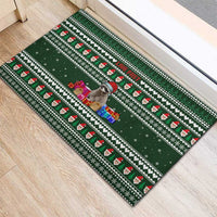 Sloth Christmas Rubber Doormat with Santa Hat, Presents, and Festive Pattern - Wonder Print Shop