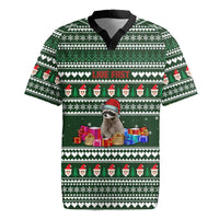 Sloth Christmas Rugby Jersey with Santa Hat, Presents, and Festive Pattern - Wonder Print Shop