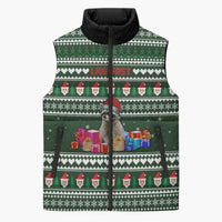 Sloth Christmas Sleeveless Puffer Jacket with Santa Hat, Presents, and Festive Pattern - Wonder Print Shop