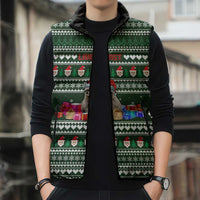 Sloth Christmas Sleeveless Puffer Jacket with Santa Hat, Presents, and Festive Pattern - Wonder Print Shop