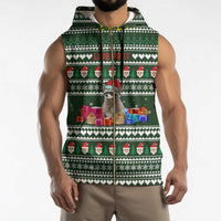 Sloth Christmas Sleeveless Zip Hoodie with Santa Hat, Presents, and Festive Pattern - Wonder Print Shop