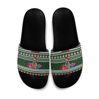 Sloth Christmas Slide Sandals with Santa Hat, Presents, and Festive Pattern - Wonder Print Shop