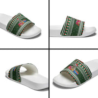Sloth Christmas Slide Sandals with Santa Hat, Presents, and Festive Pattern - Wonder Print Shop