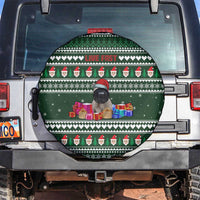 Sloth Christmas Spare Tire Cover with Santa Hat, Presents, and Festive Pattern - Wonder Print Shop