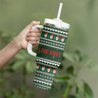 Sloth Christmas Tumbler With Handle with Santa Hat, Presents, and Festive Pattern - Wonder Print Shop