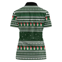 Sloth Christmas Women Polo Shirt with Santa Hat, Presents, and Festive Pattern - Wonder Print Shop