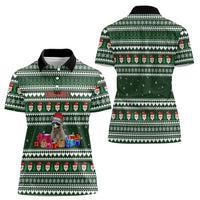 Sloth Christmas Women Polo Shirt with Santa Hat, Presents, and Festive Pattern - Wonder Print Shop