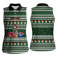 Sloth Christmas Women Sleeveless Polo Shirt with Santa Hat, Presents, and Festive Pattern - Wonder Print Shop