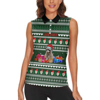 Sloth Christmas Women Sleeveless Polo Shirt with Santa Hat, Presents, and Festive Pattern - Wonder Print Shop
