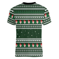 Sloth Christmas Women V-Neck T-Shirt with Santa Hat, Presents, and Festive Pattern - Wonder Print Shop