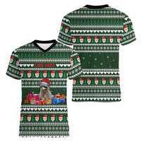 Sloth Christmas Women V-Neck T-Shirt with Santa Hat, Presents, and Festive Pattern - Wonder Print Shop