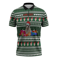 Sloth Christmas Zipper Polo Shirt with Santa Hat, Presents, and Festive Pattern - Wonder Print Shop