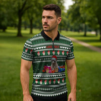 Sloth Christmas Zipper Polo Shirt with Santa Hat, Presents, and Festive Pattern - Wonder Print Shop