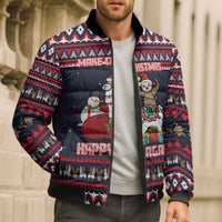 Llama and Snowman Bomber Puffer Jacket with Gifts and Nordic Pattern - Wonder Print Shop