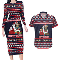 Llama and Snowman Couples Matching Long Sleeve Bodycon Dress and Hawaiian Shirt with Gifts and Nordic Pattern - Wonder Print Shop