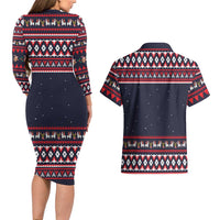 Llama and Snowman Couples Matching Long Sleeve Bodycon Dress and Hawaiian Shirt with Gifts and Nordic Pattern - Wonder Print Shop