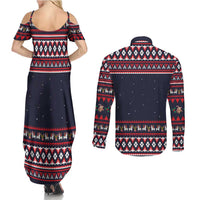 Llama and Snowman Couples Matching Summer Maxi Dress and Long Sleeve Button Shirt with Gifts and Nordic Pattern - Wonder Print Shop