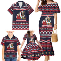 Llama and Snowman Family Matching Mermaid Dress and Hawaiian Shirt with Gifts and Nordic Pattern - Wonder Print Shop