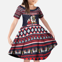 Llama and Snowman Family Matching Off The Shoulder Long Sleeve Dress and Hawaiian Shirt with Gifts and Nordic Pattern - Wonder Print Shop