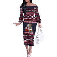 Llama and Snowman Family Matching Off The Shoulder Long Sleeve Dress and Hawaiian Shirt with Gifts and Nordic Pattern - Wonder Print Shop