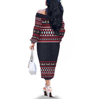 Llama and Snowman Family Matching Off The Shoulder Long Sleeve Dress and Hawaiian Shirt with Gifts and Nordic Pattern - Wonder Print Shop