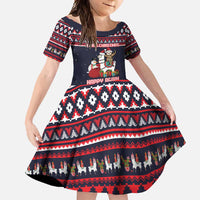 Llama and Snowman Family Matching Short Sleeve Bodycon Dress and Hawaiian Shirt with Gifts and Nordic Pattern - Wonder Print Shop