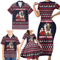 Llama and Snowman Family Matching Short Sleeve Bodycon Dress and Hawaiian Shirt with Gifts and Nordic Pattern - Wonder Print Shop