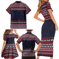 Llama and Snowman Family Matching Short Sleeve Bodycon Dress and Hawaiian Shirt with Gifts and Nordic Pattern - Wonder Print Shop