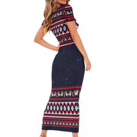 Llama and Snowman Family Matching Short Sleeve Bodycon Dress and Hawaiian Shirt with Gifts and Nordic Pattern - Wonder Print Shop