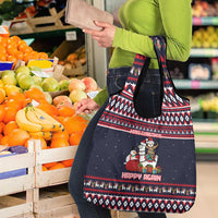 Llama and Snowman Grocery Bag with Gifts and Nordic Pattern - Wonder Print Shop