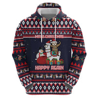 Llama and Snowman Hoodie with Gifts and Nordic Pattern - Wonder Print Shop