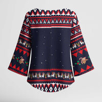 Llama and Snowman Kimono Sleeve Blouse with Gifts and Nordic Pattern - Wonder Print Shop