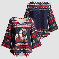 Llama and Snowman Kimono Sleeve Blouse with Gifts and Nordic Pattern - Wonder Print Shop