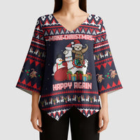 Llama and Snowman Kimono Sleeve Blouse with Gifts and Nordic Pattern - Wonder Print Shop