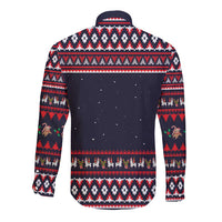 Llama and Snowman Long Sleeve Button Shirt with Gifts and Nordic Pattern - Wonder Print Shop